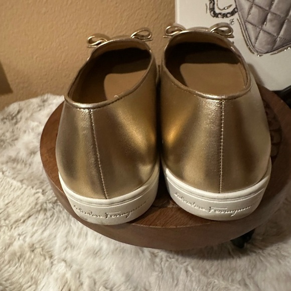 Salvatore Ferragamo Gold Slip On Sneakers Size 7 - Picture 3 of 8